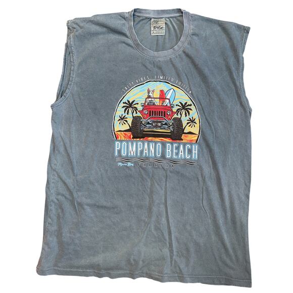 Vtg Tribe Steel Blue Salty Vibes Pompano Beach Muscle Tee Shirt Men's Size 2XL - Picture 1 of 5
